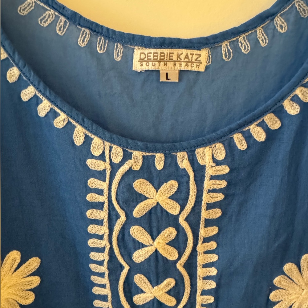Women's Blue Embroidered Tie-Shoulder Swim Coverup - Picture 4 of 7